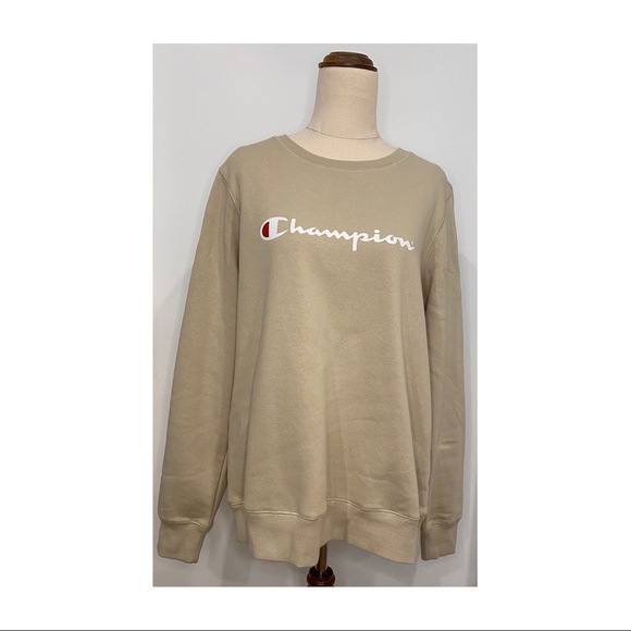 Women’s Champion script crew jumper light taupe size L pullover Cotton polyester - Picture 3 of 7
